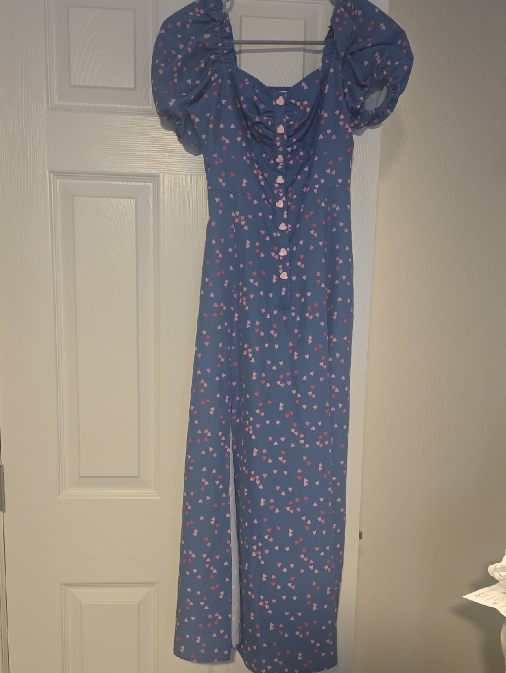 Unique Vintage Blue Heart-Print Kids Pajama Set with Pink Hearts